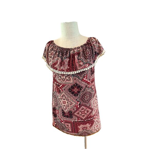 Sayani Thing Blouse Top Womens Medium Multicolor Floral Ruffle Boat Neck - Picture 7 of 8